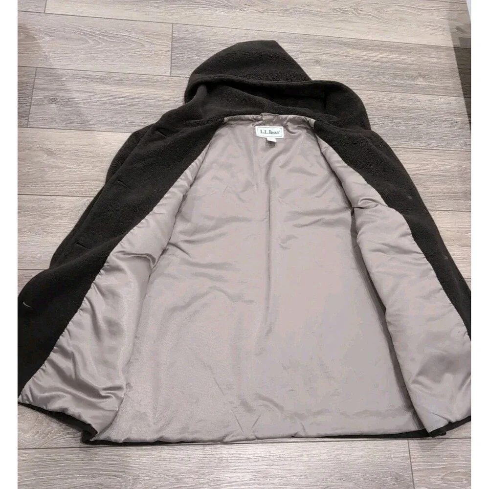 VINTAGE LL BEAN HOODED COAT WOMEN'S SIZE LARGE BROWN WOOL BLEND/FLEECE/LINED